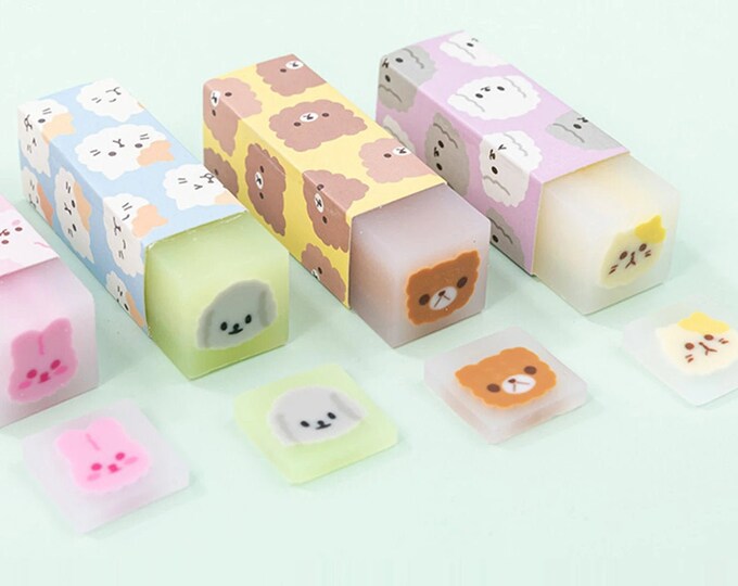 Chibi Animal Erasers Semi Clear Transparent Erasers, Stick Erasers