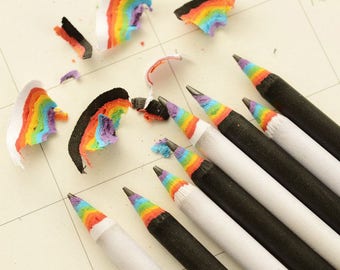 Set of TWO Rainbow Shaved Pencils / Cute Pencils / Kawaii Pencils / Rainbow Pencils / Cute School Supplies / Cute Rainbow Stationery Pencils