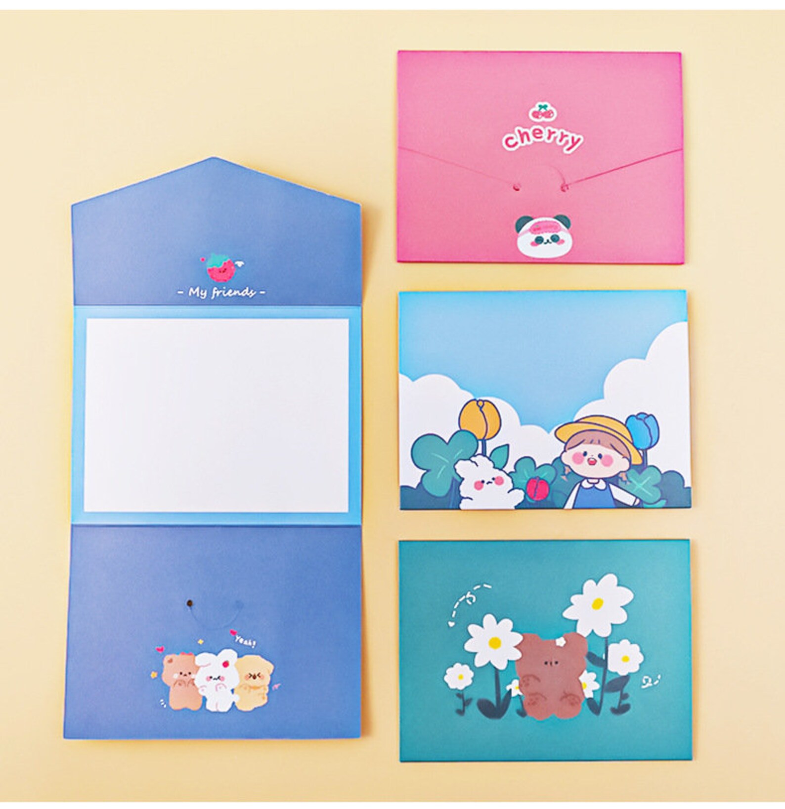 Small Cute Greeting Cards Foldable Cards Kawaii Cards Cute Etsy