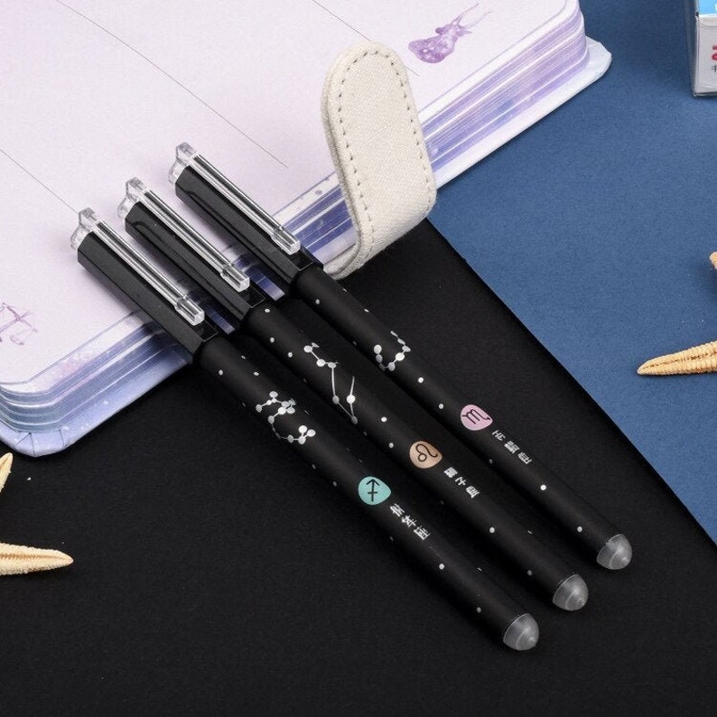 Constellation Pens - Black Ink, 0.5mm, Erasable Gel Pens, Erasable Pens, Cute Pens, Kawaii Gel Pens, Cute School Supplies, Star Sign, Zodiac 