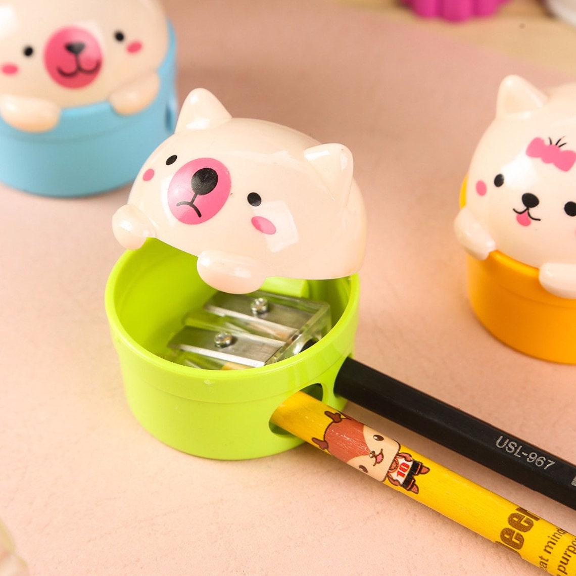 Happy Animal Pencil Sharpeners Kawaii Pencil Sharpeners Etsy