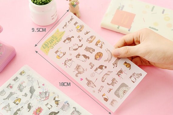 Scrapbooking 6 sheets Cute Cat Planner Stickers Cute Stickers Korean ...
