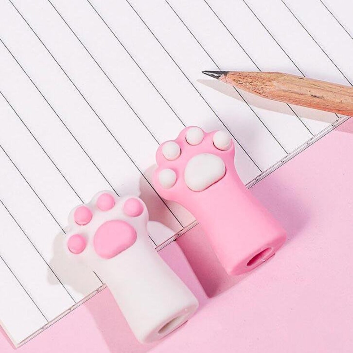 Cat Paw Print Erasers Pink White Cute Paw Prints Cat Paw Etsy