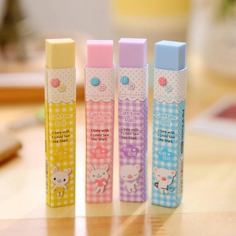 Cotton Doll Erasers Cute Animal Erasers Stick Erasers Etsy