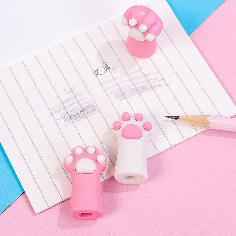 Cat Paw Print Erasers Pink White Cute Paw Prints Cat Paw Etsy