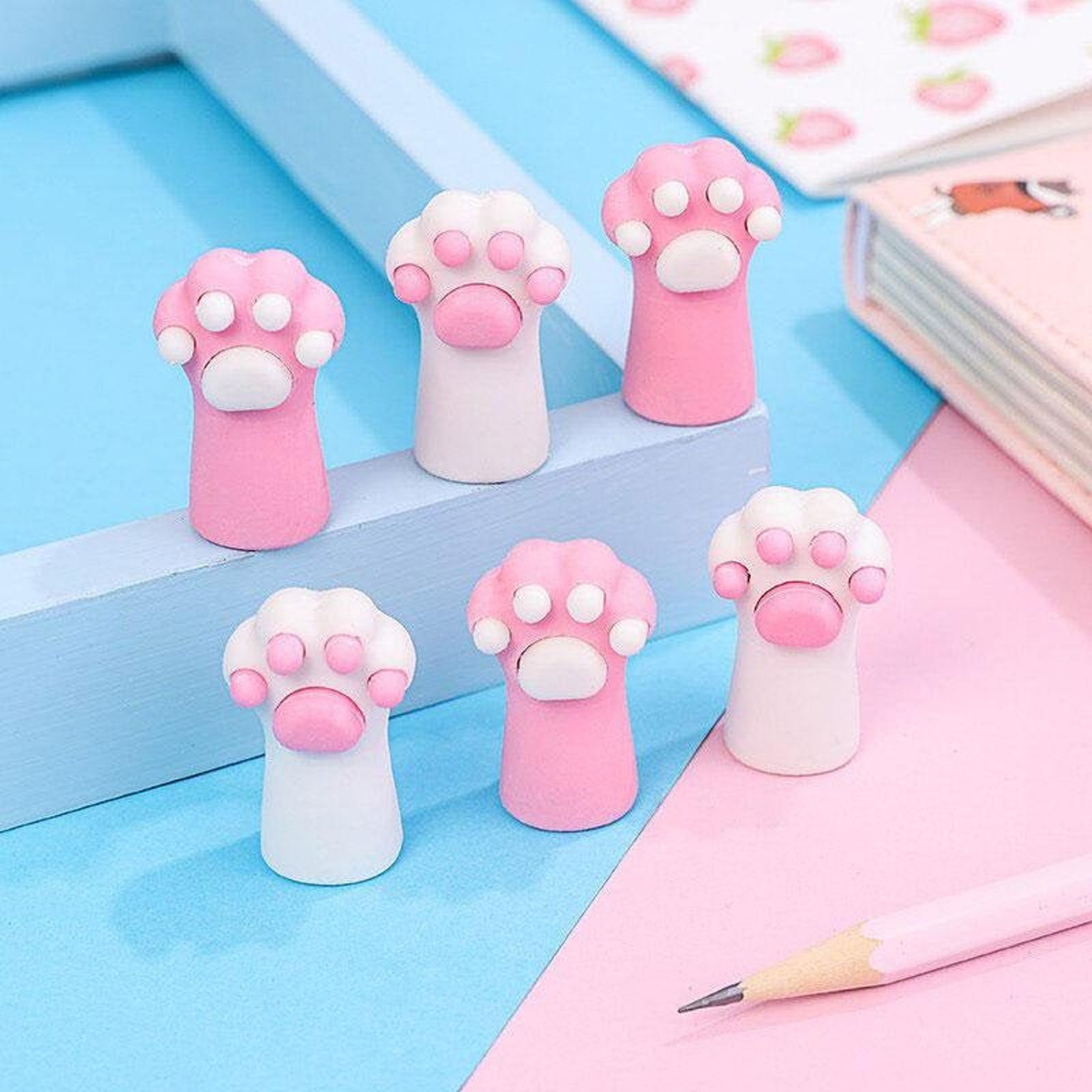 Cat Paw Print Erasers Pink White Cute Paw Prints Cat Paw Etsy
