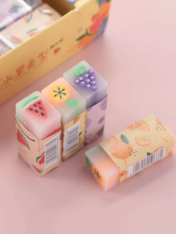 Fruit Erasers Semi Transparent Erasers, Scented Erasers, Pencil Erasers,  Grape, Watermelon, Orange, Kawaii Erasers, Cute School Erasers 