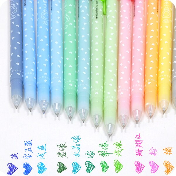 SET of 12 Colorful Pens - 12 Pens Set, 0.5mm, Kawaii Fine Point Pens, Kawaii Gel Pens, Gel Ink Pens, Cute Pens, Heart Pens, Gel Pens Set