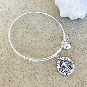 Queen Bee Bracelet, Silver Bangle, Expandable Bracelet, Bumble Bee Bracelet, Bumble Bee Jewelry, Mother&#39;s Day Gift