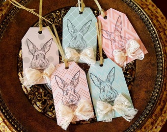 Easter Tags Easter Handmade Gift Tags Handmade Paper Tags Handmade Easter Favor Tags Easter Bunny Tags Easter Bunny Gift Tags Shabby Chic