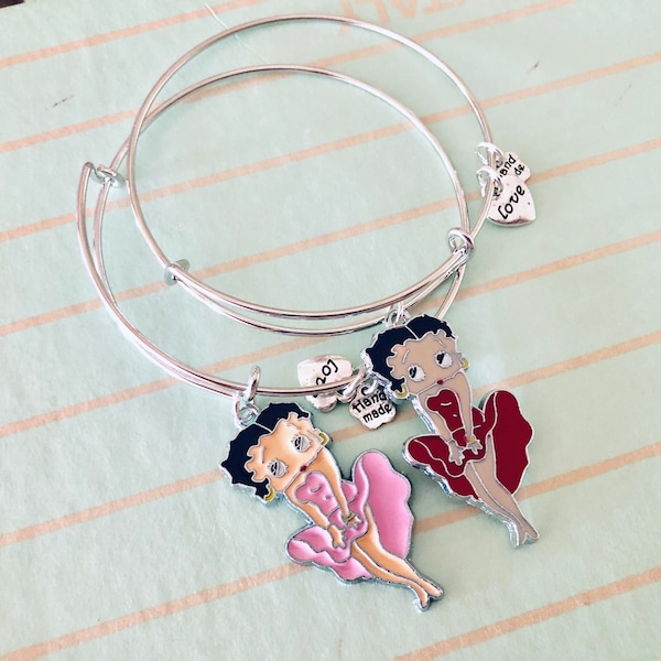 Valentine's Gift, Betty Boop Bracelet, Betty Boop Expandable Bracelet with Charms, Betty Boop, Christmas Gift, Stackable Bracelets