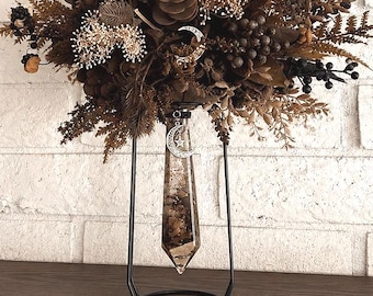 Black Display Stand Holder Crystal Cut Handle Bouquet Reception Gothic Alternative Wedding Bridal Home Decor Table Keepsake Gem Stem Frame