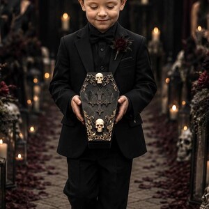 Dark and Moody Gothic Coffin Ring Box Jewelry Trinket Skulls Cross Custom Ring Bearer DND Harry Potter  Pillow Holder Wedding Unique
