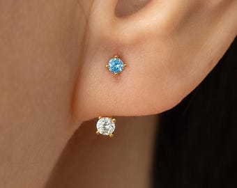 Pair of Tiny Birthstone Ear Jacket Earrings in Sterling