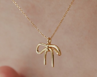 Dainty Bow Necklace in Sterling Silver,Gold Ribbon Necklace,Mini Bow Necklac,Minimalist Jewelry,Everyday Jewelry,Gift For Her (NZ2152)