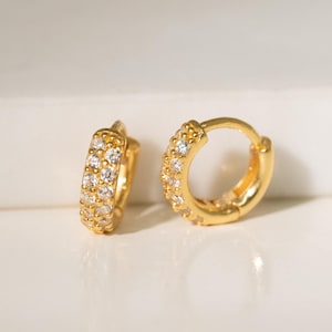 Pair of Thick Pave Huggie Earrings,Dainty Diamond Hoop Earrings,Diamond Jewelry,Minimalist Jewelry,Silver Jewelry,Gift for Her (EC3167)