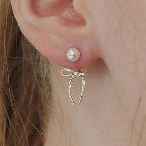 Sterling Silver Bow Ear Jacket Earrings, Dainty Bow Earrings