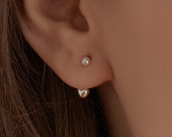 Sterling Silver Pearl&heart Ear Jacket Earrings,dainty Pearl