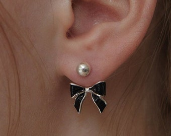 【TATIANA】Black Party Ribbon EarJacket Earring EC3076 MUSINSA公式 | TATIANA (Silver 925) Black Party Ribbon Ear
