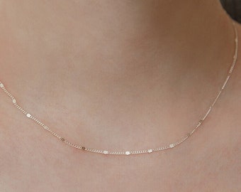 Minimalist Sparkle Disk Chain Chocker Necklace, Delicate Silver Chain Necklace, Skinny Necklace, Everyday Jewelry, Gift for Her (NZ2161)