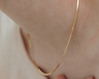 Modern Flat Snake Chain Necklace, Herringbone Snake Chain Necklace, Minimalist Chain Chocker, Contemporary Jewelry, Gift for Her (NZ2158)