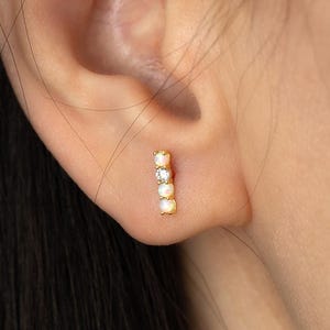 Pair of Opal&Diamond Bar Stud Earrings,Tiny Opal Earrings,Minimalist Silver Jewelry,Elegant Opal Jewelry,Everyday Gift for Her (E0171)