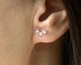 ☆TATIANA☆ Silver 925 Wish Star Earrings EC3034 925 Sterling Silver Stud Earrings Star Tiny Small Large One