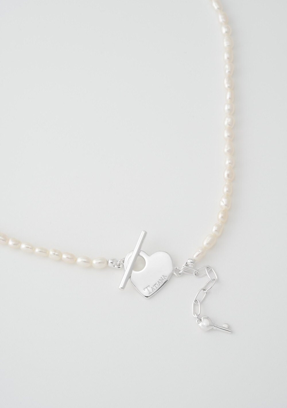 Heart Toggle Key Point Pearl Necklace, Freshwater Pearl