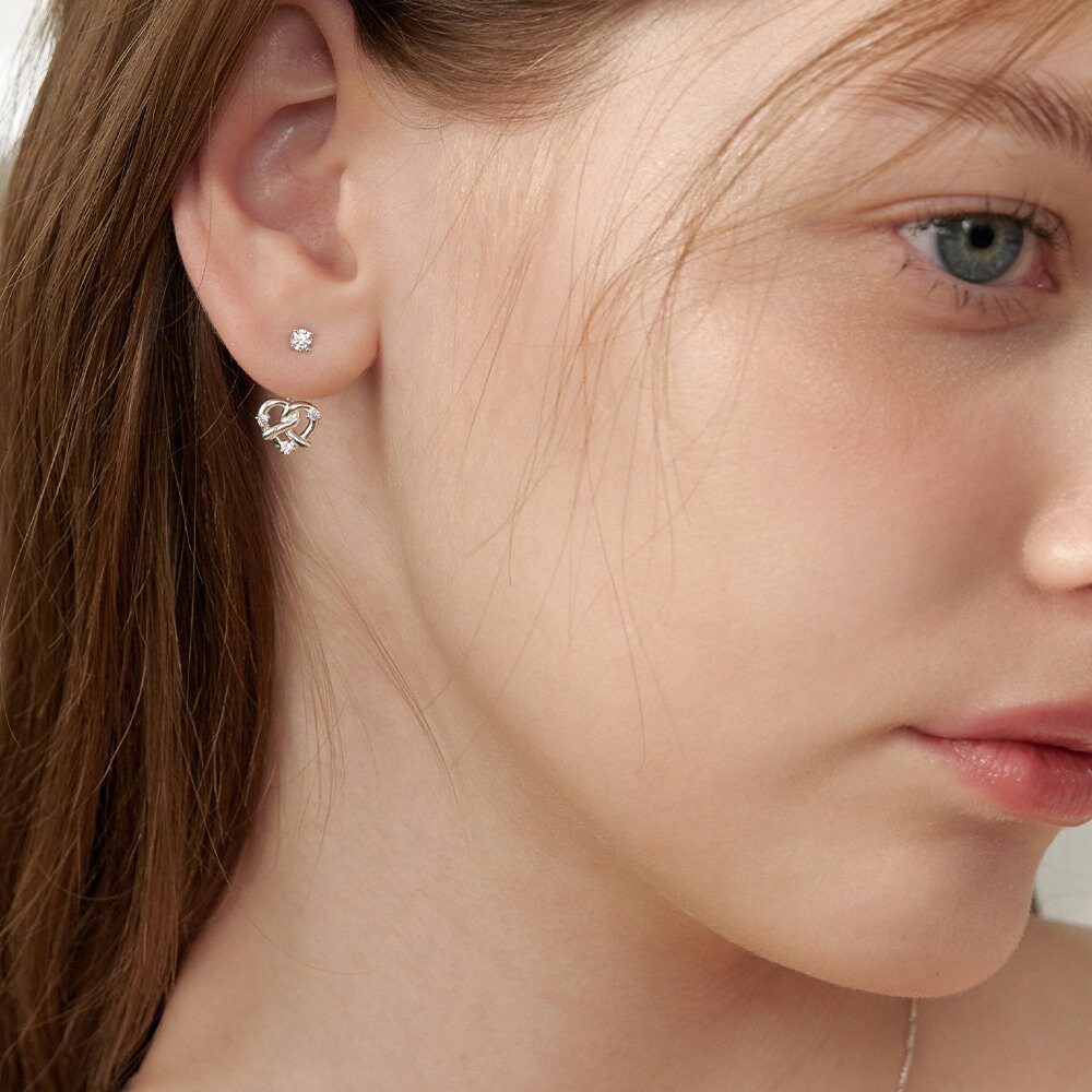 ピアス TATIANA Silver 925 Pearl Pretzel Heart Ear Jacket Earrings E Sterling Silver Pearl Pretzel Heart Ear Jackets,dainty Hear