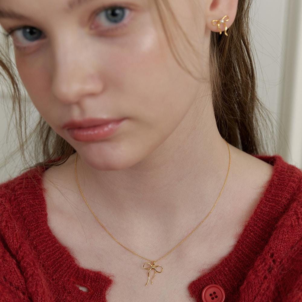 French Bow Charm Necklace, Bow Pendant Necklace, Silver