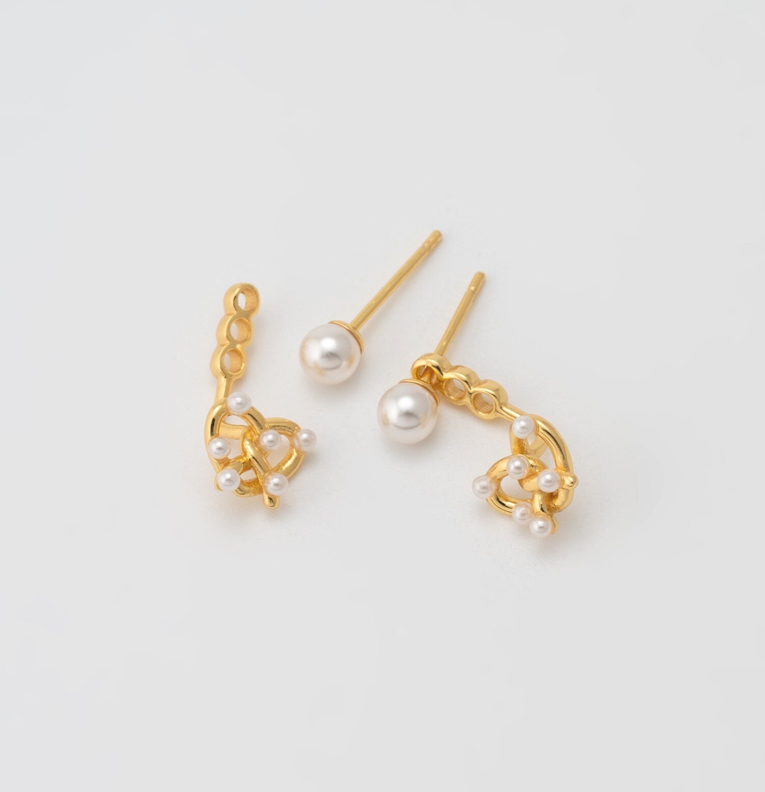 【TATIANA】Pearl Pretzel Heart EarJjacket Earring EC3084 Sterling Silver Pearl Pretzel Heart Ear Jackets,dainty Hear
