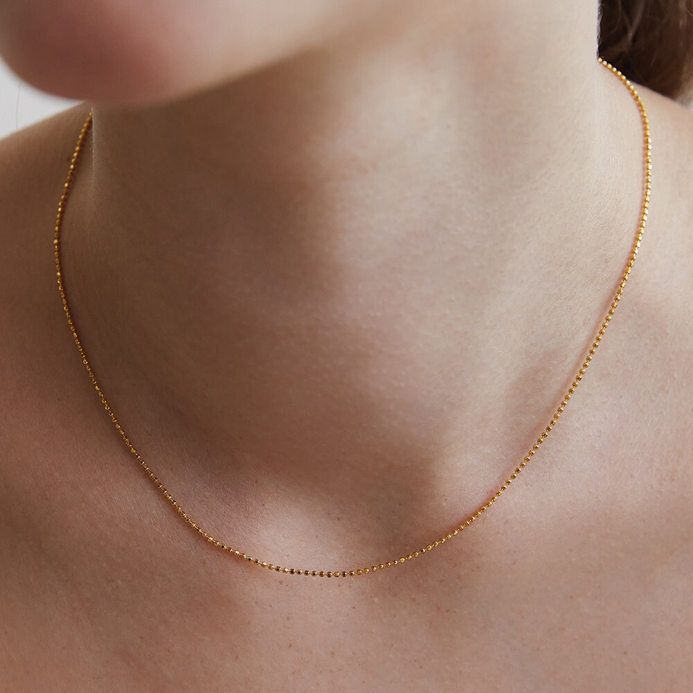 Sterling Silver Multi Beaded Necklace,delicate Ball Chain