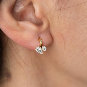 Birthstone Hoop Earrings, Dainty Gold Birthstone Huggie Earrings, Gemstone Earrings, Custom Personalized Jewelry, Best Friend Gift(E0192)