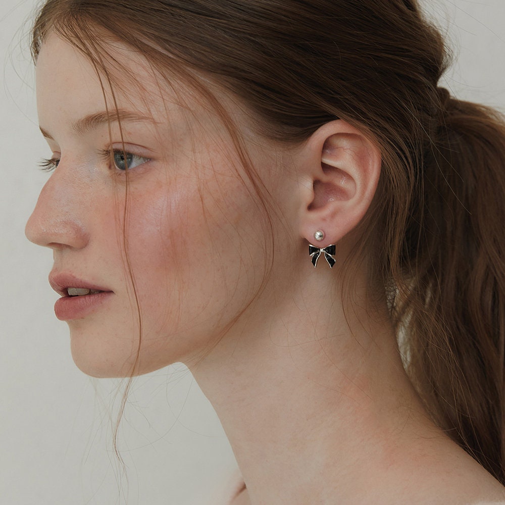 【TATIANA】Black Party Ribbon EarJacket Earring EC3076 MUSINSA公式 | TATIANA (Silver 925) Black Party Ribbon Ear