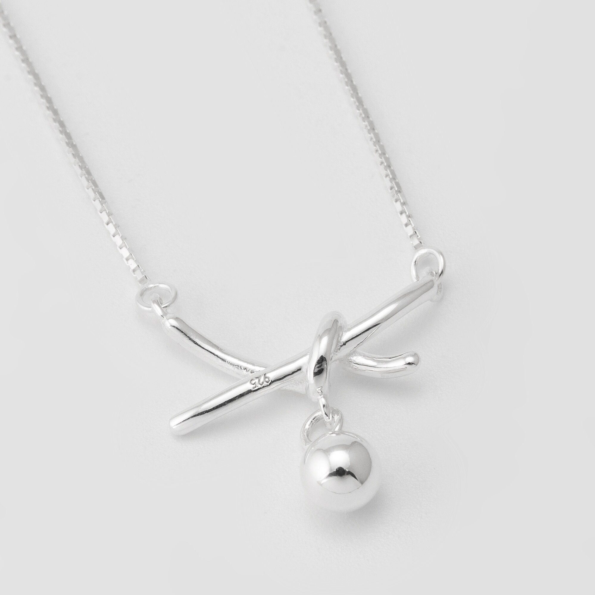 Sterling Silver Knot Necklace,dainty Ball Charm Necklace