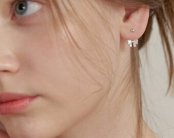 Diamond Butterfly Ribbon Ear Jacket Earrings, Twinkle Bow