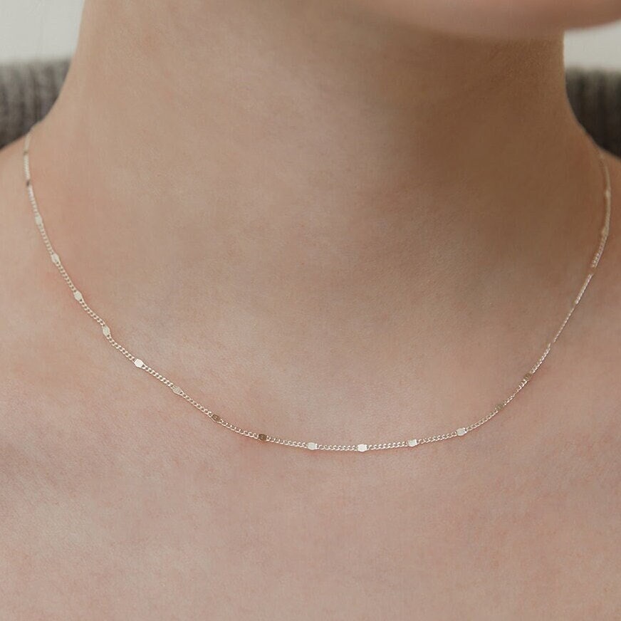 Sterling Silver Minimalist Chain Choker Necklace,Sparkle Disk Chain Necklace,Layering Necklace,Everyday Jewelry,Gift for Her (NZ2161)