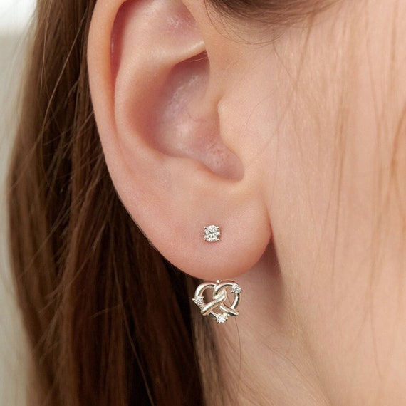Sterling Silver Pretzel Heart Ear Jackets,dainty Love Knot