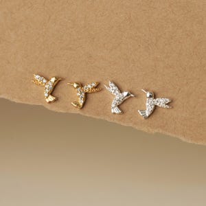 Pair of CZ Hummingbird Stud Earrings,Vintage Flying Bird Earrings,Minimalist Silver Jewelry,Animal Jewelry,Gift for Bird Lovers (E0031)