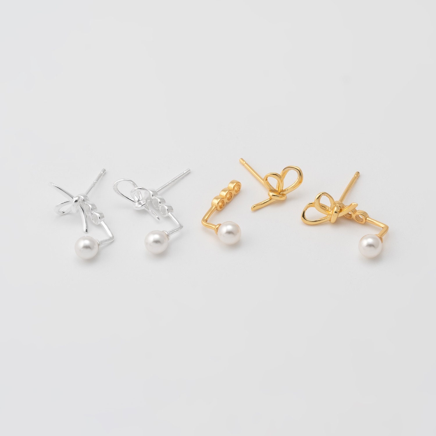 ピアス [SILVER925] Ballerina Ribbon Pearl EarJacket Earring Sterling Silver Ballerina Pearl Ear Jacket Earrings,silver