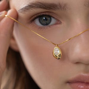 Pebble CZ Charm Long Necklace,Puffy Pendant Necklace,Geometric Drop Charm Necklace,Statement Necklace,Layering Necklace,Gift for Her(NZ2463)