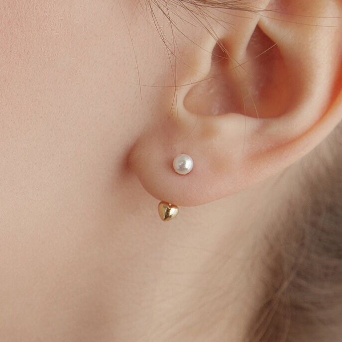 Sterling Silver Pearl&heart Ear Jacket Earrings,dainty Pearl