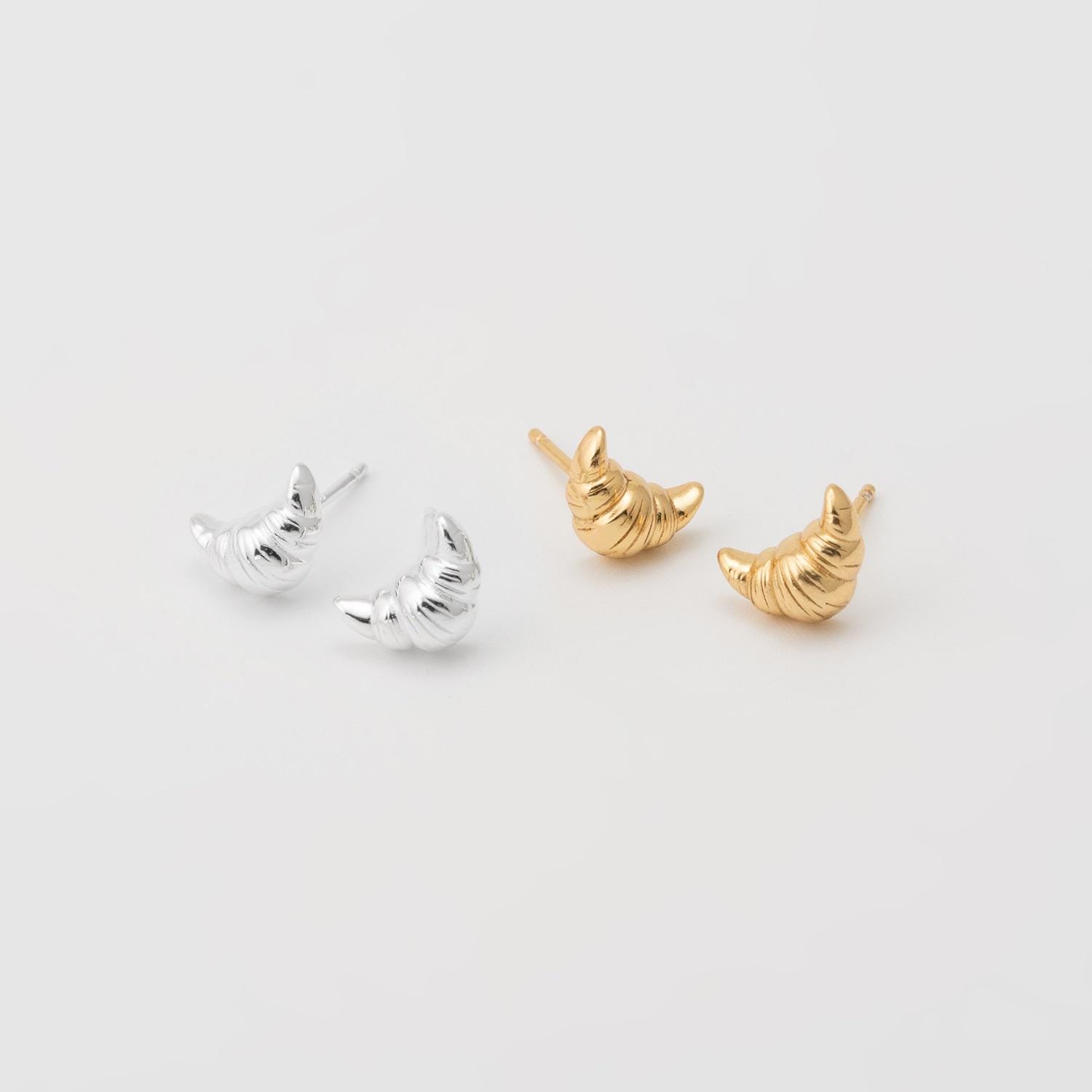 Pair of Croissant Stud Earrings in Sterling Silver,dainty