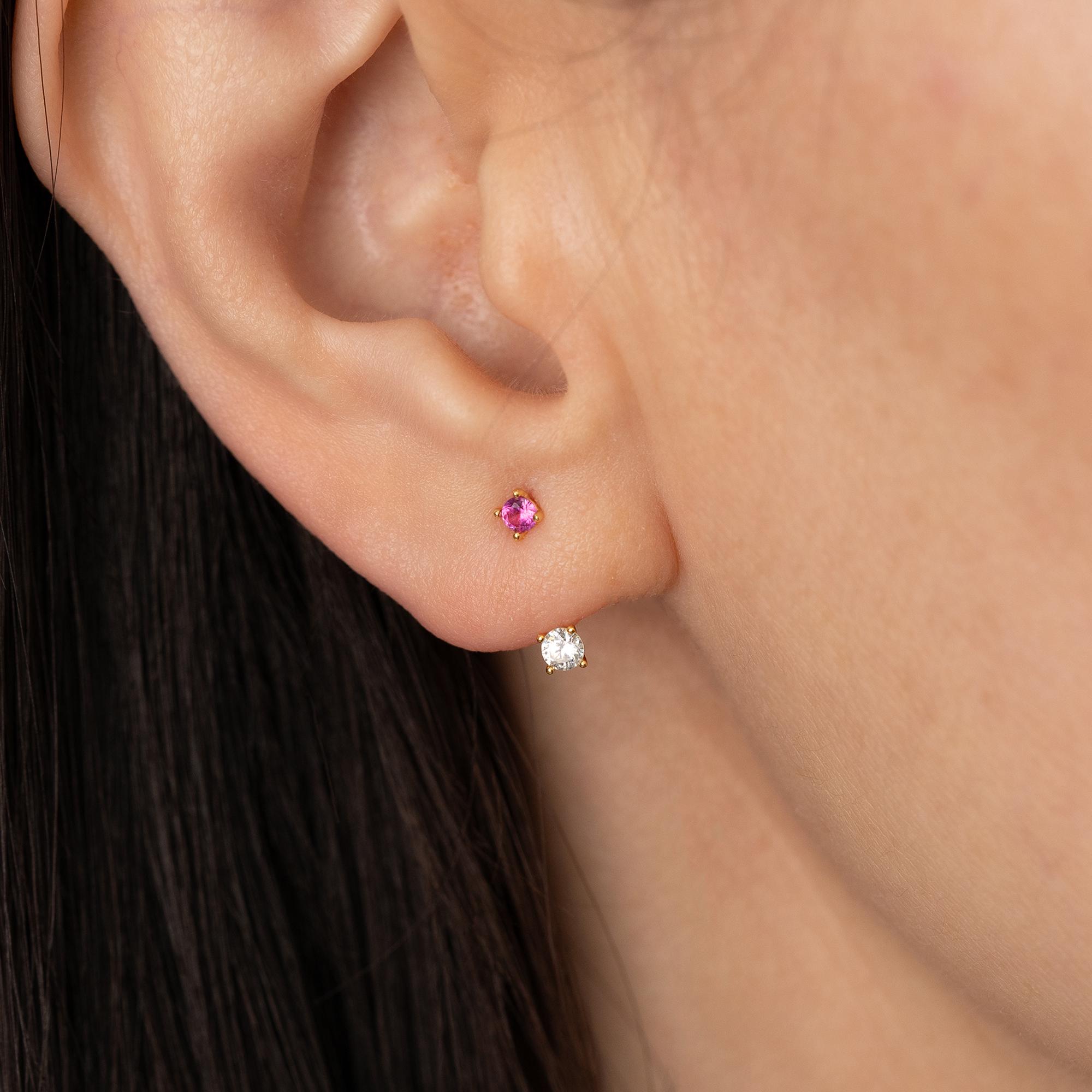 Pair of Tiny Birthstone Ear Jacket Earrings in Sterling