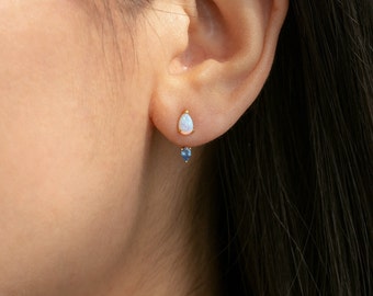 Paar Teardrop Opal Ear Jacket Ohrringe, Zierliche Opal & CZ Ohrringe, Minimalistische Ohrringe, Silber Schmuck, Geburtstagsgeschenk für Freund (E0002)