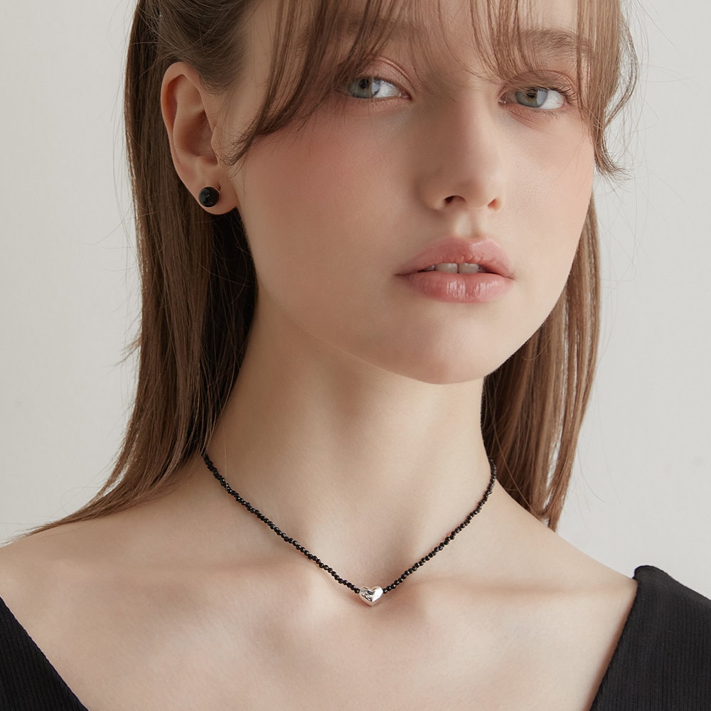 ●TATIANA● Silver 925 Sweet Heart Bead Necklace NZ2135 5004 Dainty Heart Pendant Beads Choker Necklace in Sterling