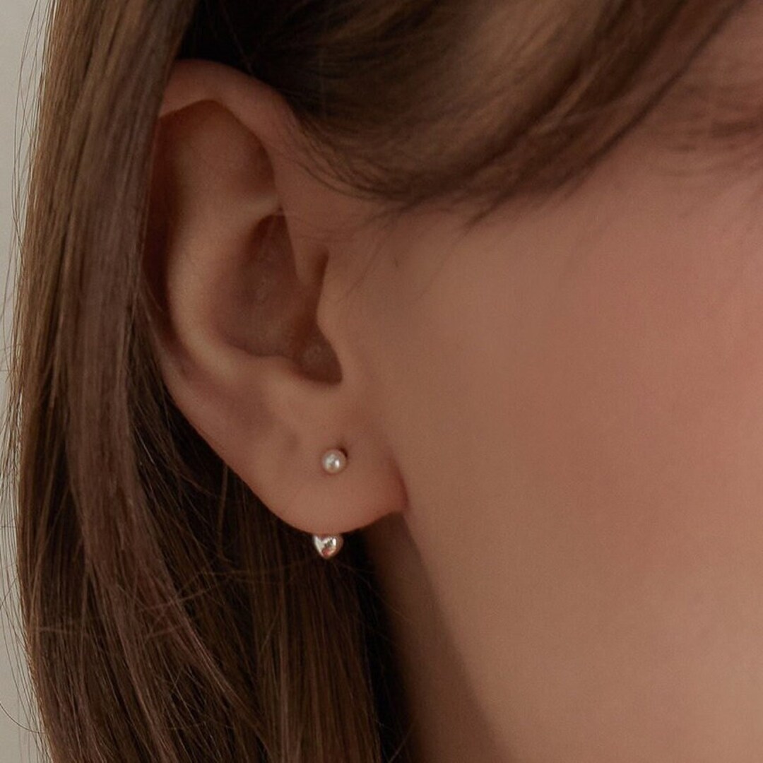 Sterling Silver Pearl&heart Ear Jacket Earrings,dainty Pearl