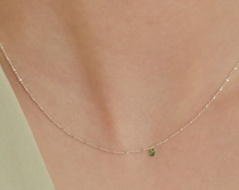 Dainty Birthstone Charm Necklace, Floating Diamond Necklace, Personalized Gemstone Jewelry, Minimalist Necklace, Birthday Gift (NZ2006)