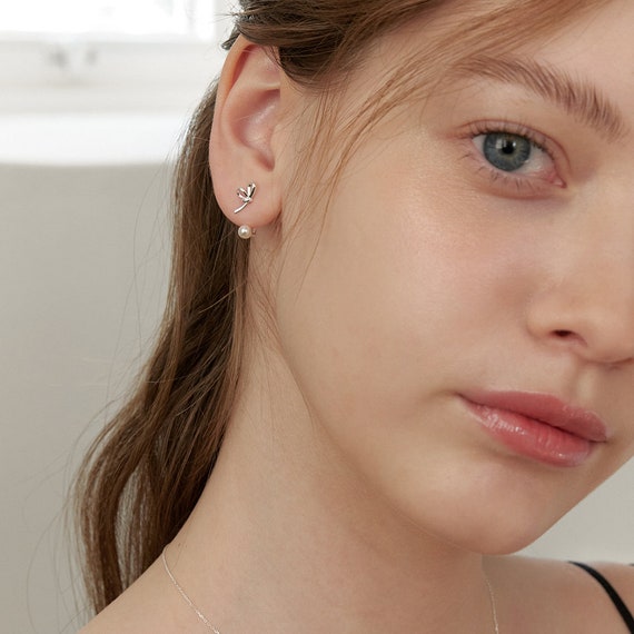 ピアス [SILVER925] Ballerina Ribbon Pearl EarJacket Earring Sterling Silver Ballerina Pearl Ear Jacket Earrings,silver