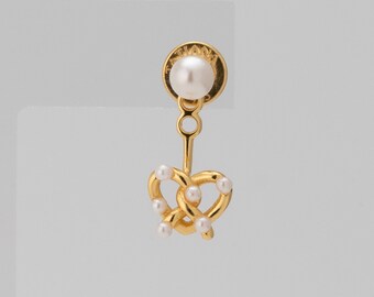 【TATIANA】(silver925) Pearl Pretzel Heart EarJacket Earring Designer fashion, Seoul-fully created | W Concept